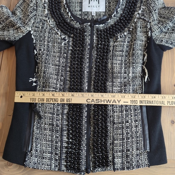 Milly Black and White Punk Distressed Tweed Blazer Jacket - Picture 10 of 15